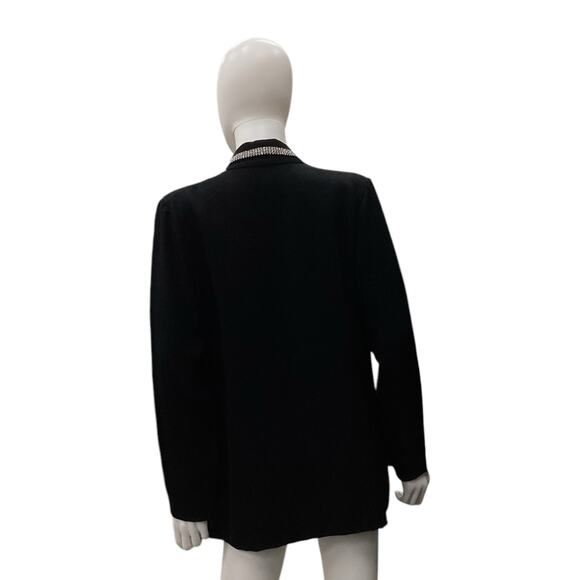 VTG Sansappelle Women’s Blazer Size M Rhinestone Collar And Pockets Trim Black - Picture 3 of 4